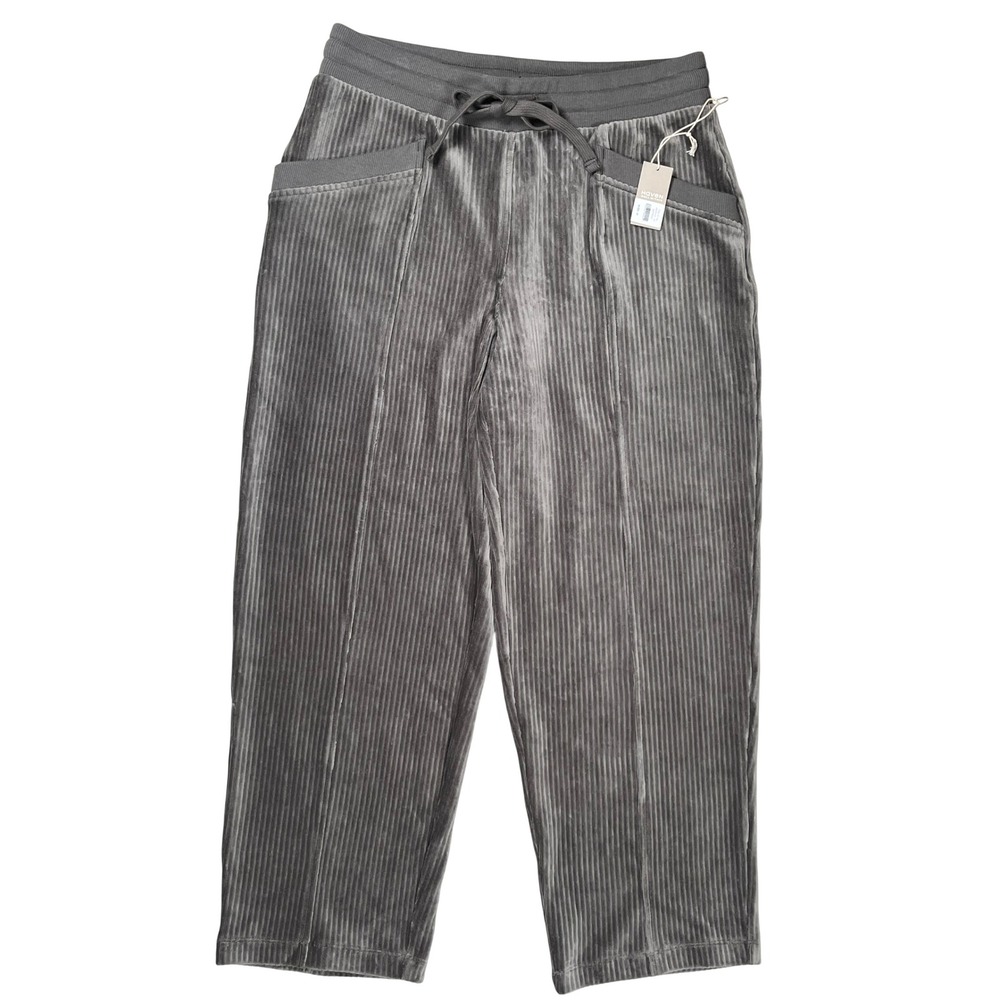 New Haven Well Within Jogger Pants Women Medium Gray Ribbed Velour Wide Leg NWT